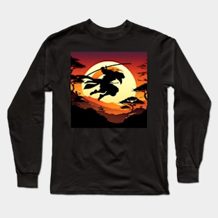 Beautiful ninja jumping silhouette Long Sleeve T-Shirt